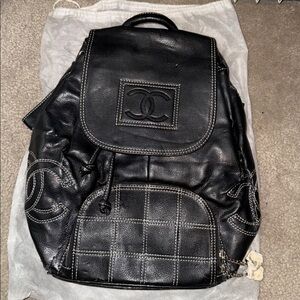 Black Leather Backpack with Logo